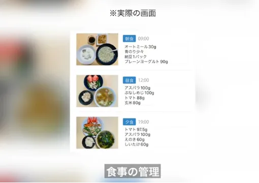 アプリの食事管理の画面