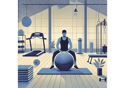 バランスボールに乗る男性