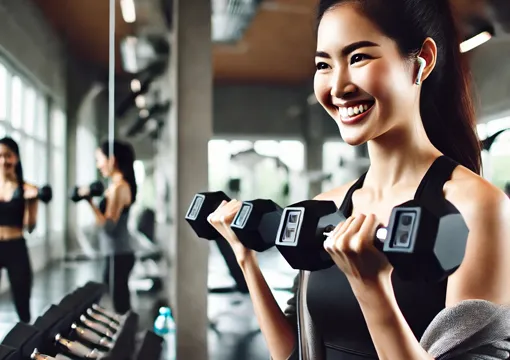 ダンベルを持ち上げる女性