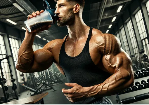 プロテインを飲む男性