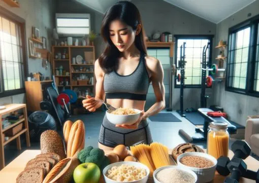 筋トレ前に栄養を摂取する女性