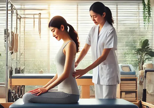 体のケアを受ける女性